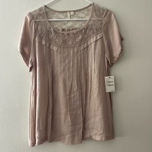 Frenchie (Nordstrom Brand) rose (beige) top with lace neck.